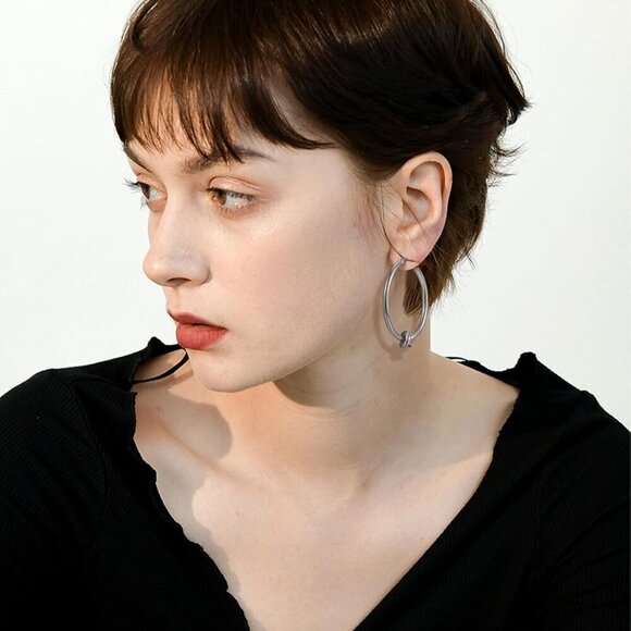 18K Black Plated Knot Hoop  Fashion Earrings  for Women - Picture 2 of 6